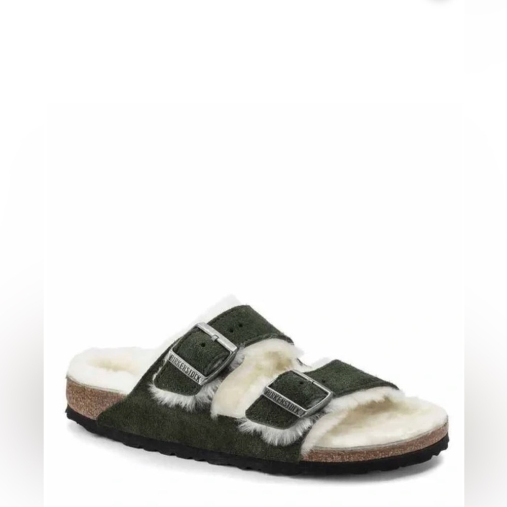 Birkenstock Shearling Sandal in Mountain View Green